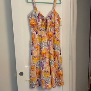Anthropologie Floral Midi Dress in Yellow and Purple